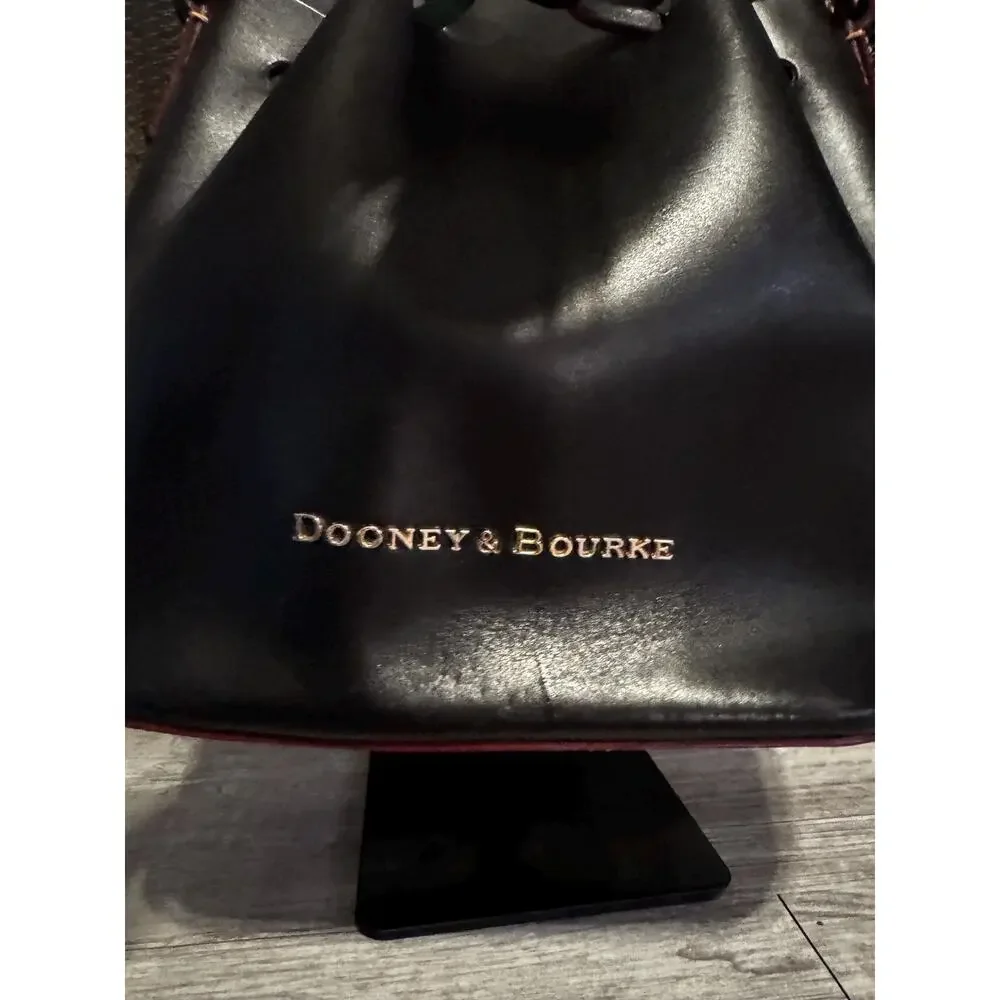 Dooney and Bourke smooth drawstring black green leather Serena Bucket bag purse